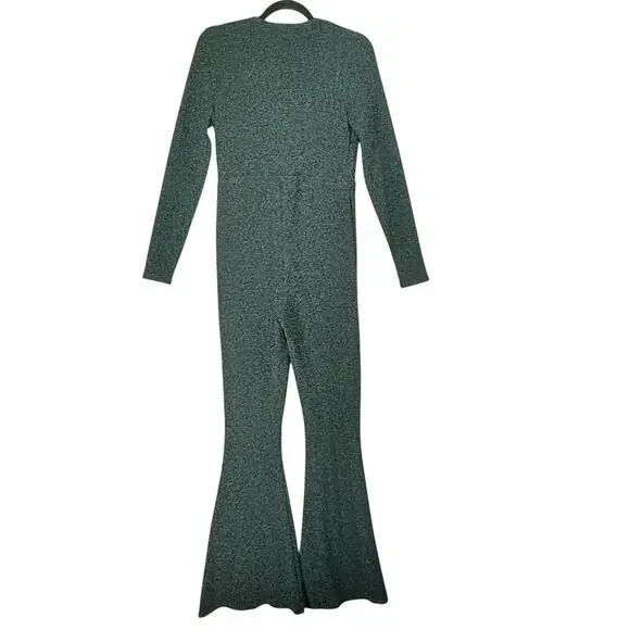 Show Me Your Mumu Martina GREEN GLITTER Jumpsuit Tie Front WOMENS SIZE LARGE Htf - Picture 3 of 9